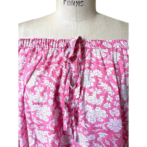 SZ Blockprints Nila Floral Top Women’s Size Medium Pink Puff Sleeve Gathered - Picture 2 of 6